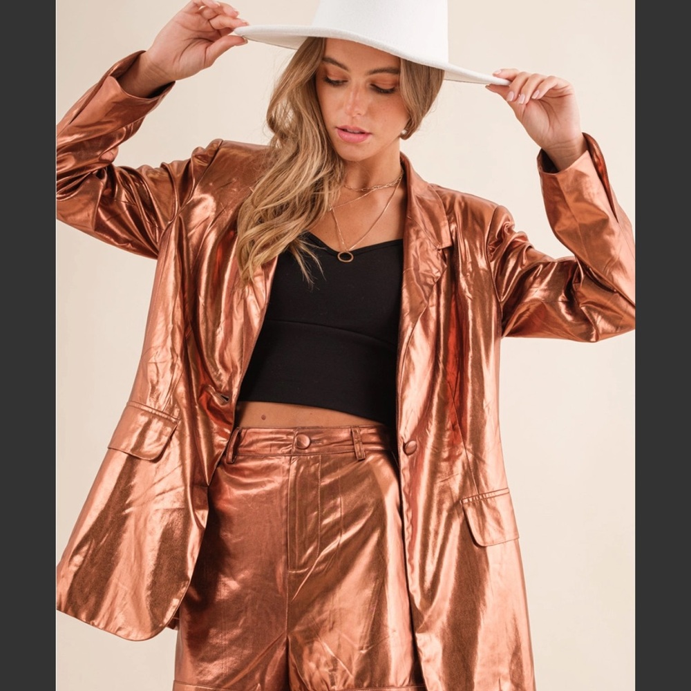 Metallic Copper Women's Suit Jacket & Short Set, NMT